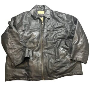 Wilsons Leather Jacket Mens XL Black Sherpa Lined Faux Fur Zip Up Biker Moto